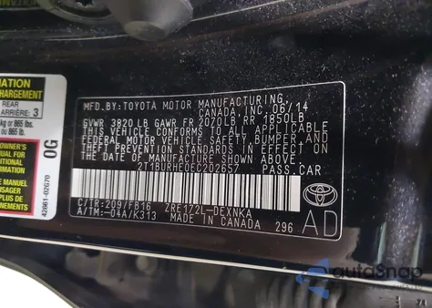 2014 Toyota Corolla L/Le/Le Pls/Prm/S/S Pls z USA, uszkodzony, nr VIN 2T1BURHE0EC202657